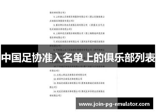 中国足协准入名单上的俱乐部列表