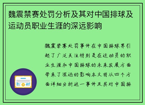 魏震禁赛处罚分析及其对中国排球及运动员职业生涯的深远影响